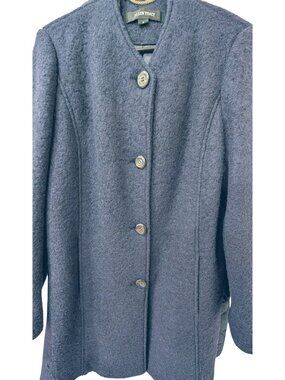 Ellen Tracy Navy Wool Boucle Button Front Short Coat, Women Size 12